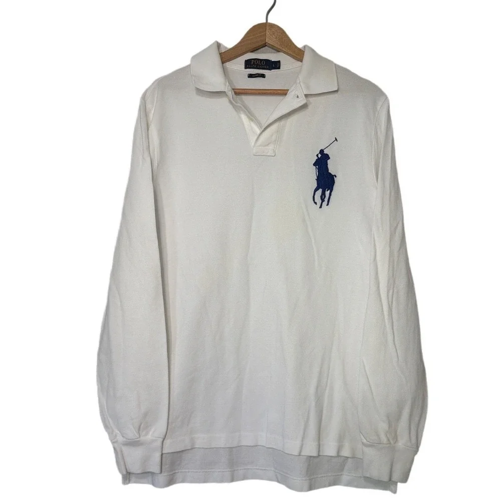 Polo Ralph Lauren White Long Sleeve‎ Big Pony Polo Long Sleeve Custom Fit Shirt